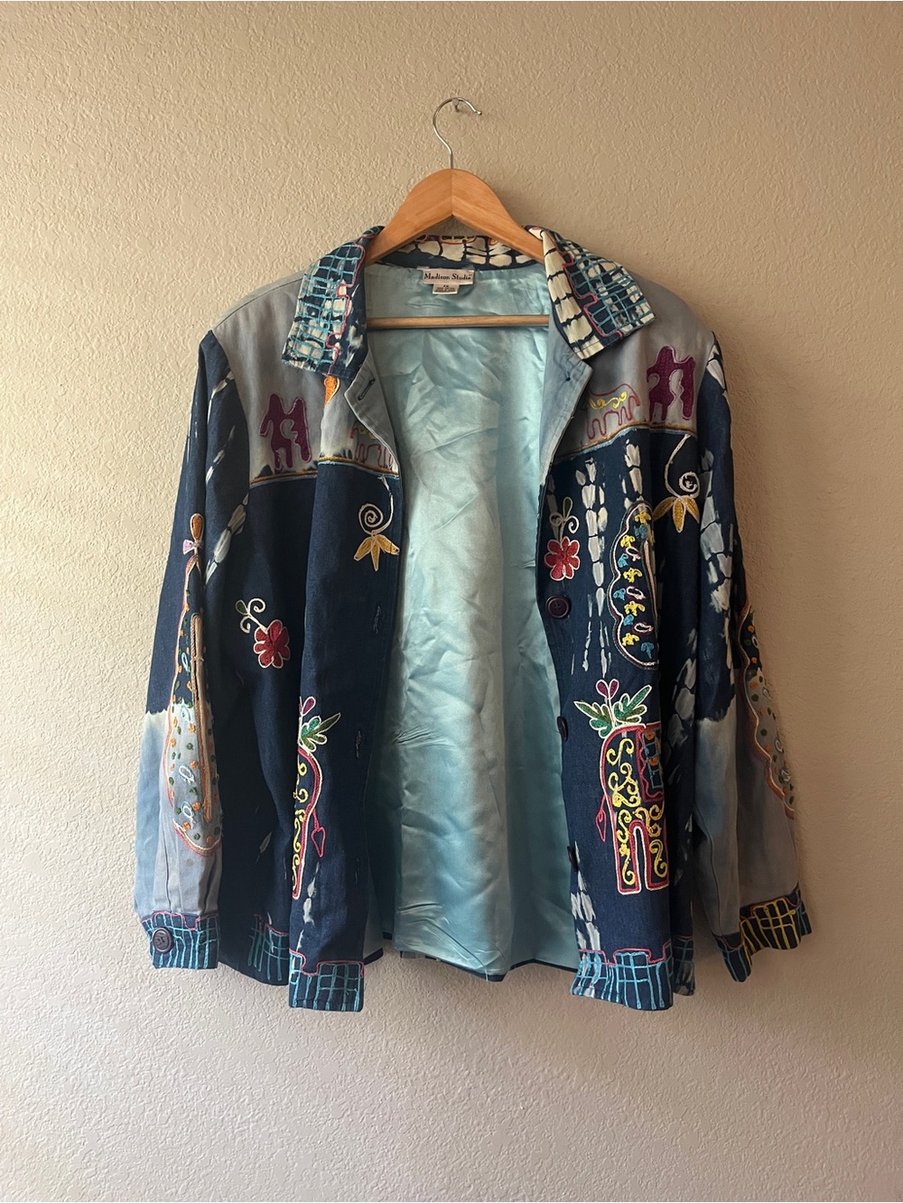 Vintage Madison Studio Eclectic Embroidered Denim Jacket Boho 2XL